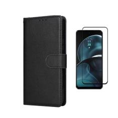 Capa Capinha Carteira Flip Couro + Pelicula vidro 3D Motorola Moto G45