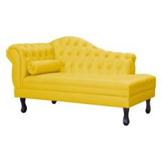 Recamier Decorativo Divã Larissa Lado Direito Couro Amarelo Pés Madeir