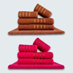 Jogo De Toalhas 10Pçs Coleção Dubai 100% Algodão Marrom+Rosa