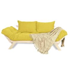 Sofá Japão Futon Acquablock Amarelo Em Madeira Maciça