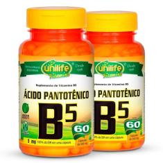 Kit 2 Vitamina B5 Ácido Pantotênico 60 Cápsulas Unilife