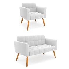 Namoradeira E Poltrona Pé Palito Castanho Elisa Bouclê Off White D03 - D'rossi