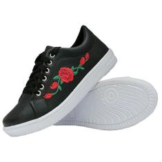 Tênis Casual Florido Basico Feminino com Cadarço e Sola Reta-Feminino