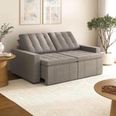 Sofá Cama Retrátil e Reclinável 3 Lugares Linho Marrom Palmeira 200cm 