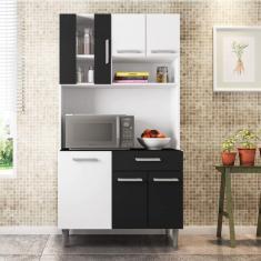 Armário de Cozinha 6 Portas 1 Gaveta Carol Poliman Móveis Branco/Preto