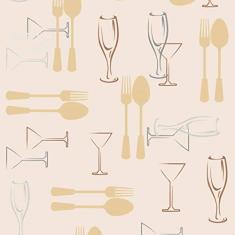 Papel De Parede Lavável Talheres E Taças Marrom 18m