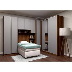 Guarda Roupa de Canto Solteiro com Espelho Nogueira Dourado com Cinza Puro Prime Luciane Móveis