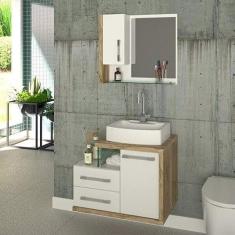 Conjunto para Banheiro Gabinete com Cuba e Espelheira Legno 650W Compace Branco/Carvalho