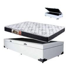 Cama Box Baú Branco Solteiro Colchão Mola Ensacada + 61x88x188