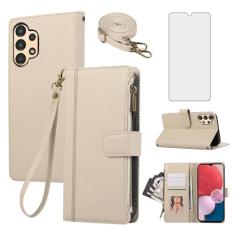 Asuwish Capa de telefone para Samsung Galaxy A13 4G/5G carteira com zíper capa celular com protetor de tela de vidro temperado alça transversal cordão suporte de cartão couro A04s M13 G5 A 13 LTE 13A