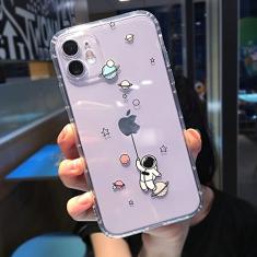 Capa de telefone Astronauta Star Space bonito dos desenhos animados para iPhone 11 13 Pro MAX XS XR X 12 7 8 Plus Transparente Soft TPU Capa traseira à prova de choque, espaço para pendurar, iPho