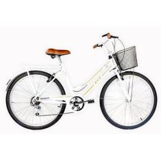 Bicicleta Aro 26 Kls Retro Sport Freio V-Brake 6 Marchas, Branco, Dour