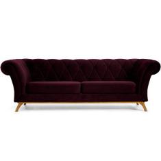 Sofá 3 Lugares Para Sala de Estar Império 180 cm D02 Veludo Roxo Grape