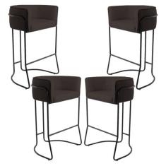 Kit 04 Banquetas Decorativas Fixa Base de Aço Preto Betina D02 Corano 
