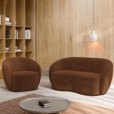 Conjunto 1 Sofá Living 180cm e 1 Poltrona Decorativa Sala de Estar Íbi