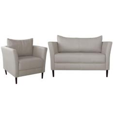 Conjunto Sofá 2 Lugares com Poltrona Pés Palito Lubbock Couro Off Whit