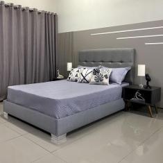 Cama Box Luxo Com Cabeceira Berlim Linho RBL, Casal, Cinza