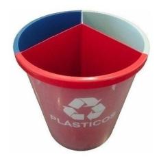 Lixeira Mix 25 Litros Coleta Seletiva Com 3 Divisões - JSN, Azul/Verme