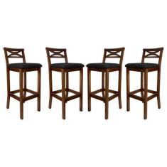 Kit 4 Banquetas Média Estofada para Bancada Madri Madeira Castanho Sue