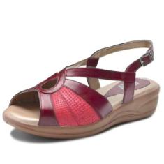 Sandália Pierrô Conforto ortopédica couro legítimo cor vermelho com de