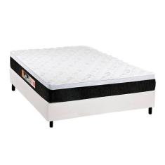 Cama Box Casal: Colchão Espuma Castor D45 Black E White Air + Base Crc Courano White(138X188)