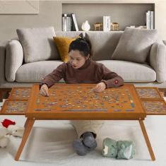 TEAKMAMA Quadro de quebra-cabeça de madeira de 1500 peças com 4 gavetas, mesa dobrável com capa protetora, tabuleiro de quebra-cabeça com pernas, mesa de jogo multifuncional para adultos, 86 cm L x 67