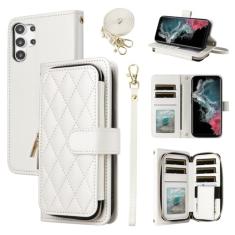 Furiet Capa carteira para Samsung Galaxy S24 Ultra 5G com alça de pulso, alça de ombro transversal, mais de 9 compartimentos para cartões, bolsa com zíper, capa de celular de couro PU de luxo para