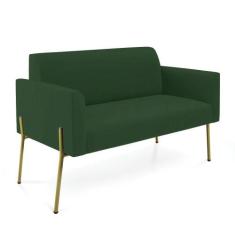 Sofá Namoradeira 2 Lugares Pé De Ferro Dourado Marisa Veludo D03 Verde