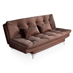 Sofá-Cama 3 Lugares Casal Versátil Veludo Liso Marrom