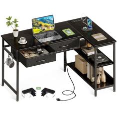 Coleshome Mesa de computador em forma de L de 101 cm com 2 gavetas, mesa pequena para pequenos espaços, mesa de escritório doméstico para usuários de laptop, preta
