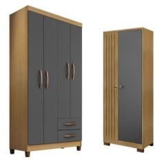Guarda Roupa Solteiro Modena 4 Portas E Armário Multiuso Versatile Car