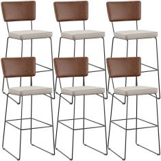 Kit 06 Banqueta Alta Cozinha Allana L02 Marrom Linho Cru