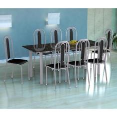 Conjunto de Mesa Cordoba com 8 Cadeiras Granada Branco Prata e Preto L