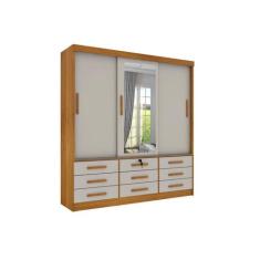 Guarda Roupa Chicago 3 Portas Com Espelho-Cinamomo/Off White - TCIL MÓ