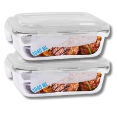 Conjunto 2 Potes Vidro Hermético Marmita Com 4 Travas 1040ml - PRATICA