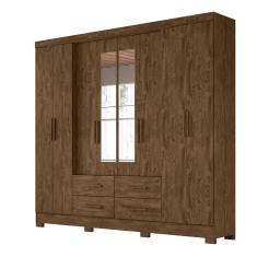 Guarda Roupa Casal San Lorenzo Plus 8 Portas de Giro 4 Gavetas MDP com Espelho Castanho Wood Moval