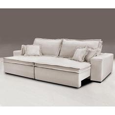 Sofa Retrátil e Reclinável com Molas Cama Inbox Premium 2,12m tecido em linho Bege Claro