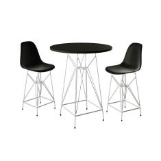 Jogo Mesa Bistrô Eames Preta 60Cm 2 Banquetas Preta Base Ferro Branco - Cor: Preto