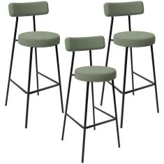 Kit 03 Banquetas Alta Bar Cozinha Sala De Jantar Estrutura Em Aço Milão L02 Bouclê Oliva