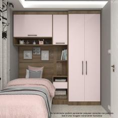Quarto de Solteiro com Guarda Roupas Mesa de Cabeceira e Nicho Paris Luciane Móveis