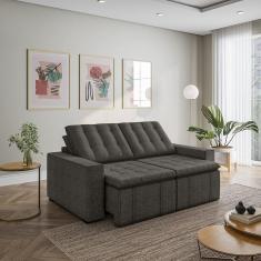 Sofá Cama Retrátil e Reclinável 3 Lugares 200cm em Linho com Molas e Braço Reto Palmeira Cabecasa Ma Cinza