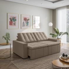 Sofá Cama Retrátil e Reclinável 3 Lugares 220cm em Veludo com Molas e Braço Reto Palmeira Cabecasa M Castor