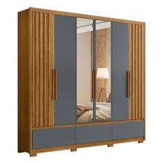 Guarda Roupa Casal 6 Portas Com Espelho 3 Gavetas Amazonas - Freijó / Cinza Freijó / Cinza