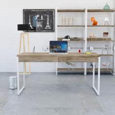Mesa para Escritório 150cm 2 Gavetas Kuadra Carvalho/Est.Branca