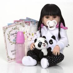 Boneca Bebê Reborn Menina Realista Panda e Vários Acessórios - Cegonha