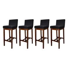 Kit 4 Banquetas Alta com Encosto Estofado Lisboa Madeira Capuccino Sue