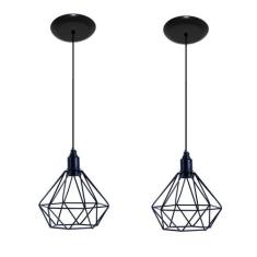 Kit com 02 Luminarias Pendentes Aramado Retrô Modelo Diamante - Preto,