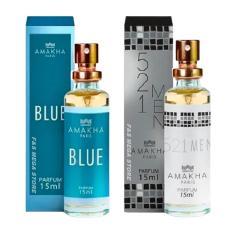 Kit 2 Perfumes Masculinos Amakha Paris Blue e 521 Men 15ml