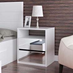 Mesa de Cabeceira Espelhada 2 Gavetas e Nicho Blank Branco
