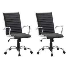 Kit 2 Cadeiras Escritório Giratória Preta Presidente Cromada - Alezzi